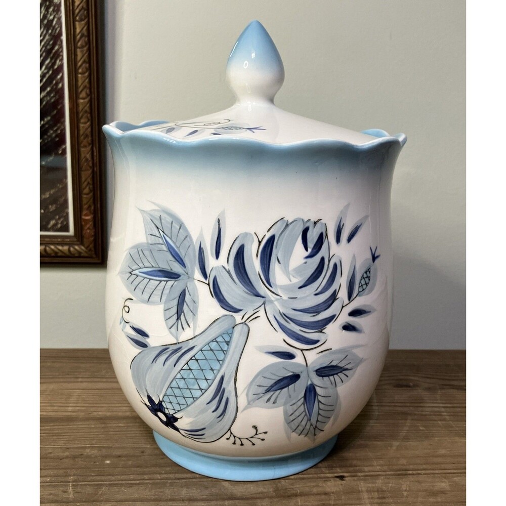 VTG Mid Century Blue Heaven 3041 Lefton Japan Cookie Jar Canister W/ Lid HTF
